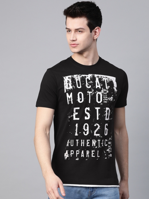 

Ducati Men Black & White Typography Printed Round Neck T-shirt
