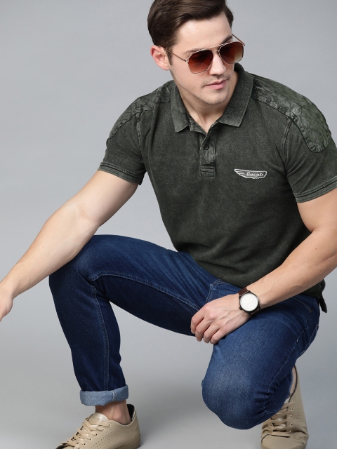 

Ducati Men Olive Green Pure Cotton Solid Polo Collar T-shirt