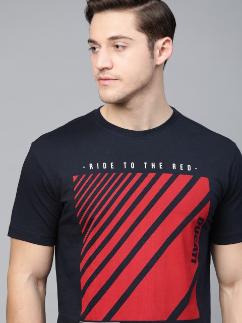 

Ducati Men Navy Blue & Red Striped Round Neck T-shirt