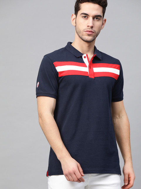 

Ducati Men Navy Blue & Red Striped Polo Collar T-shirt