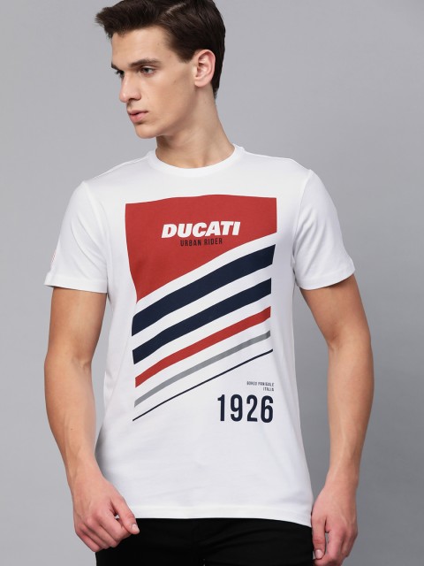 

Ducati Men White & Red Brand Logo Print Round Neck T-shirt