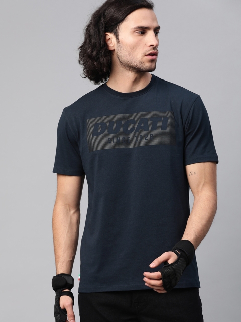

Ducati Men Navy Blue & Charcoal Grey Printed Round Neck T-shirt