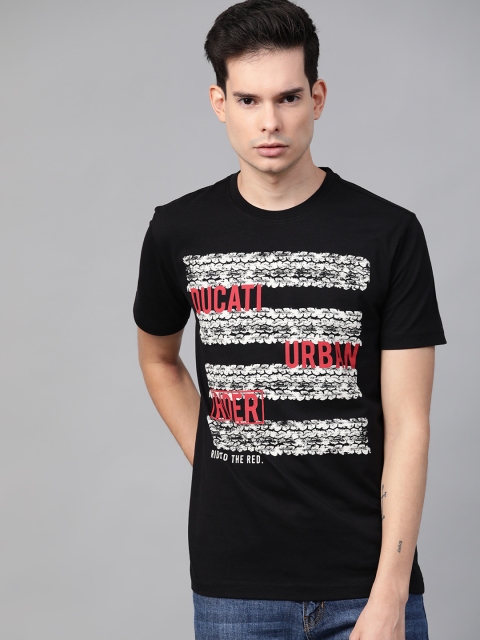 

Ducati Men Black Off White Printed Round Neck Pure Cotton T-shirt