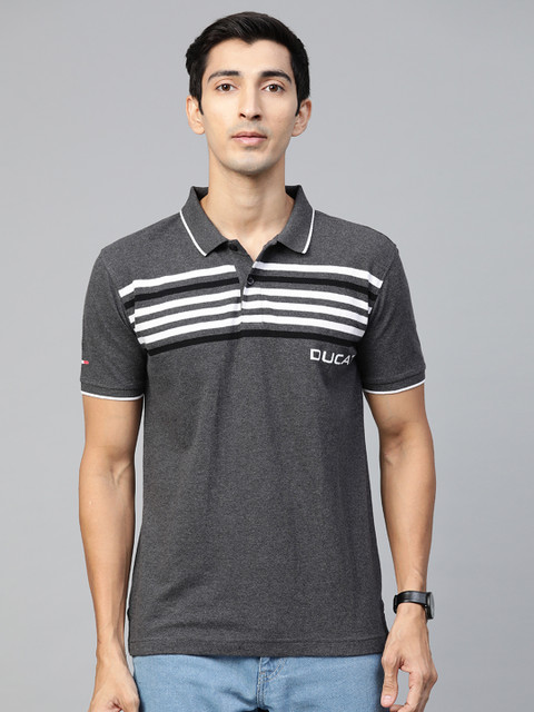

Ducati Men Charcoal Grey & White Striped Polo Collar T-shirt