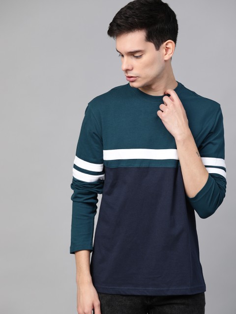 

Ducati Men Navy Blue & Teal Green Colourblocked Round Neck T-shirt