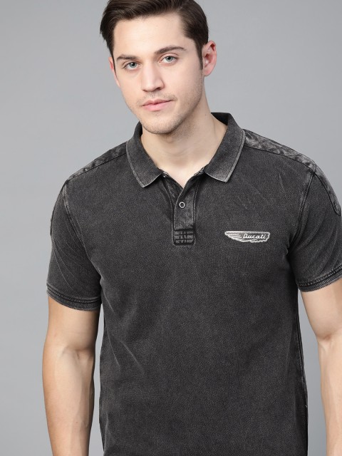 

Ducati Men Charcoal Grey Pure Cotton Solid Polo Collar Pure Cotton T-shirt