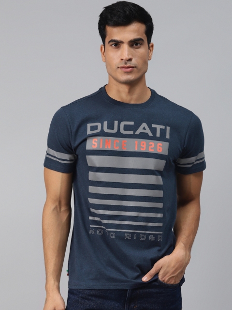

Ducati Men Navy Blue & Grey Brand Logo Print Round Neck T-shirt