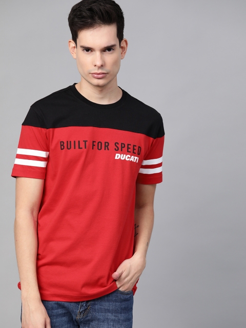 

Ducati Men Red & Black Colourblocked Round Neck T-shirt with Typography Print Detail