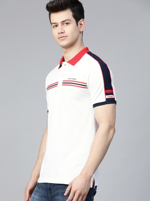 

Ducati Men White Pure Cotton Striped Detail Polo Collar T-shirt