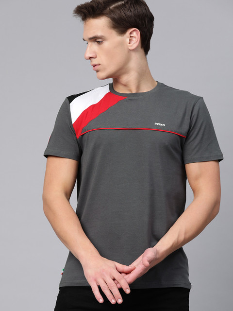 

Ducati Men Charcoal Grey & Red Colourblocked Detail Round Neck T-shirt