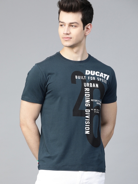 

Ducati Men Teal Blue & Black Placement Print Round Neck T-shirt