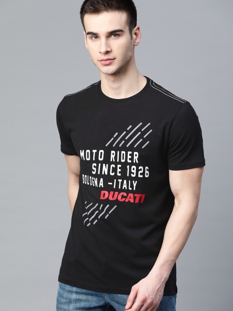 

Ducati Men Black & White Brand Logo Print Round Neck T-shirt