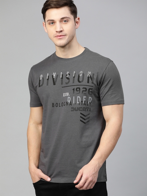 

Ducati Men Charcoal Grey & Black Printed Round Neck T-shirt