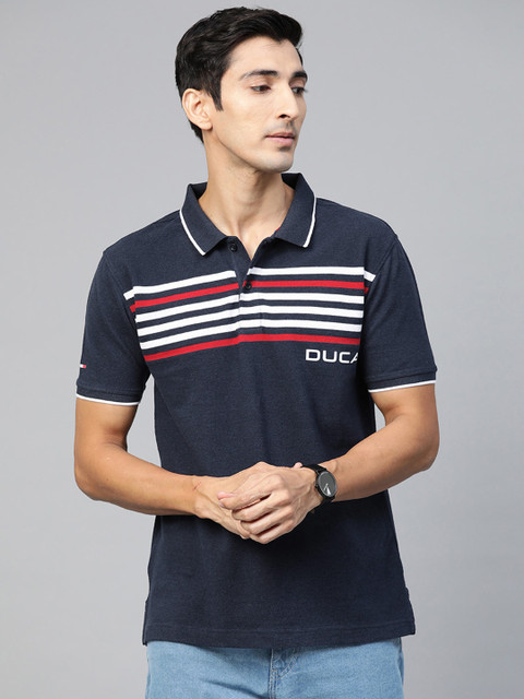 

Ducati Men Navy Blue & White Striped Polo Collar T-shirt