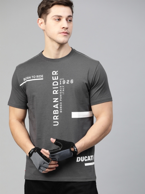

Ducati Men Charcoal Grey & White Printed Round Neck T-shirt