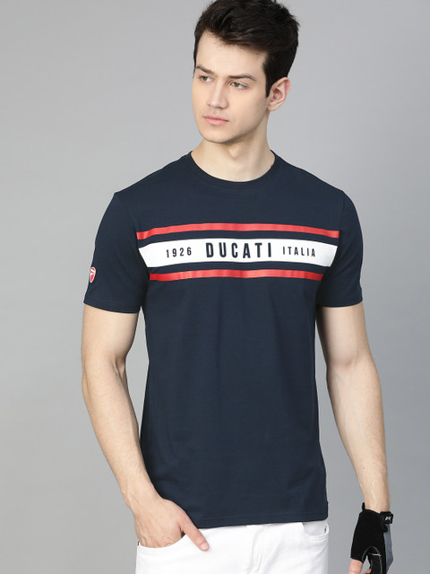 

Ducati Men Navy Blue & White Printed Round Neck T-shirt