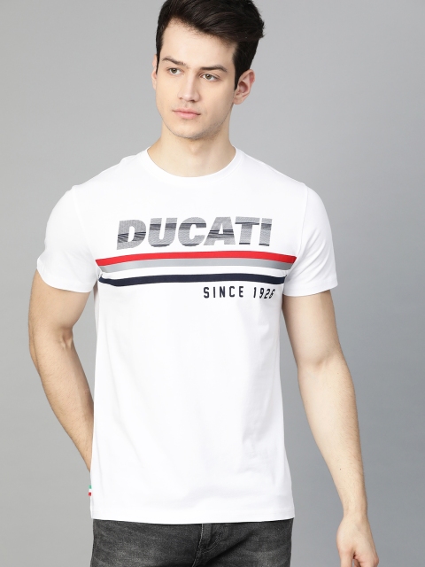 

Ducati Men White & Navy Blue Striped Round Neck T-shirt