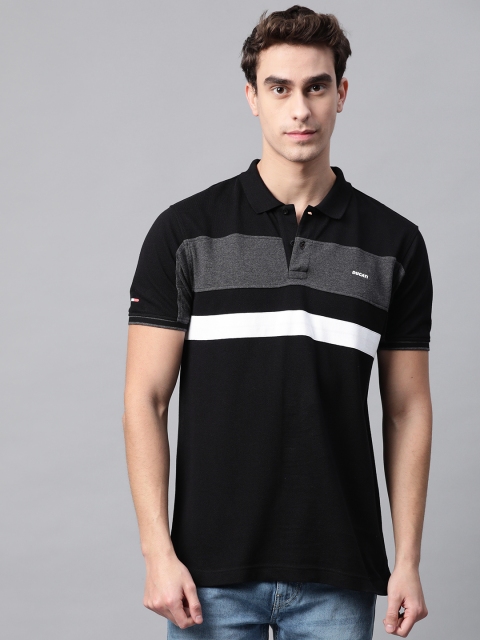 

Ducati Men Black & White Striped Polo Collar Pure Cotton T-shirt