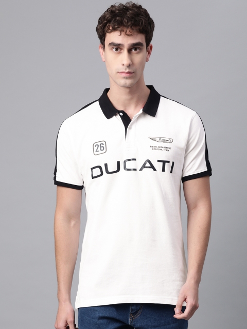 

Ducati Men White Black Printed Pure Cotton Polo Neck Pure Cotton T-shirt