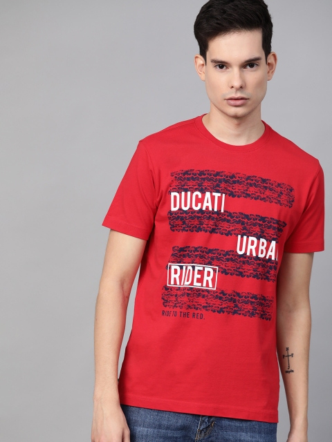 

Ducati Men Red & Navy Blue Printed Round Neck T-shirt