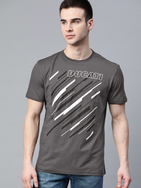 

Ducati Men Grey & White Brand Logo Print Round Neck T-shirt
