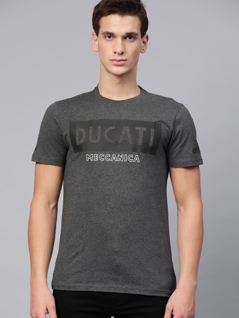 

Ducati Men Charcoal Grey Pure Cotton Brand Logo Print Round Neck T-shirt