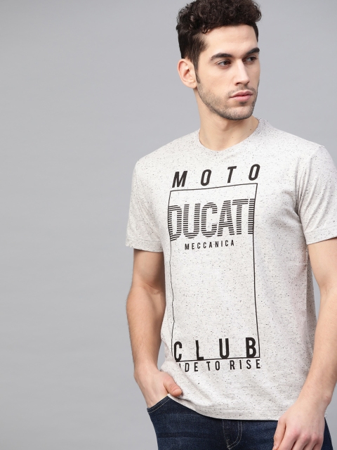 

Ducati Men Off-White & Black Self Design Round Neck T-shirt