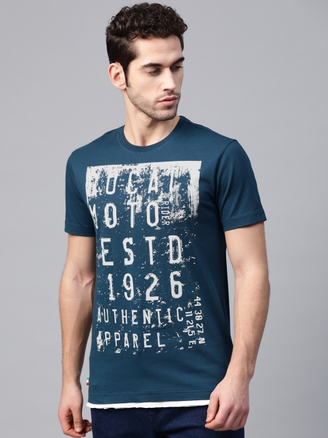 

Ducati Men Teal Blue & White Typography Printed Round Neck T-shirt