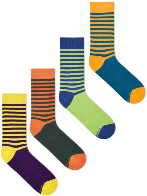 

Dynamocks Unisex Pack Of 4 Striped DUO Calf-Length Socks, Multi