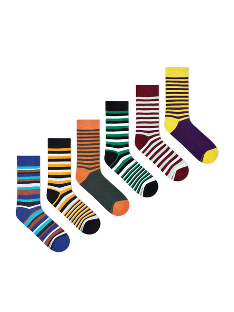 

Dynamocks Unisex Pack Of 6 Striped Calf-Length Socks, Yellow