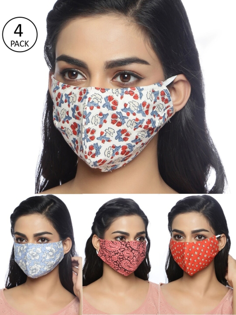 

Rain & Rainbow Adults Pack Of 4 Printed 3-Ply Reusable Cloth Masks, Blue
