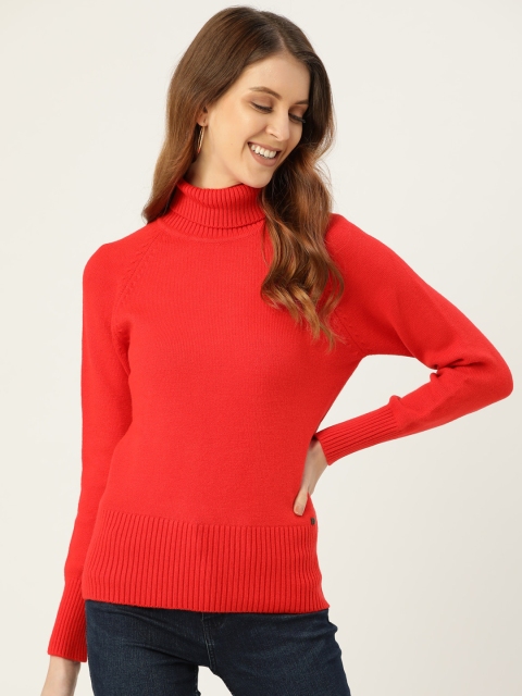 

Madame Women Coral Red Solid Pullover