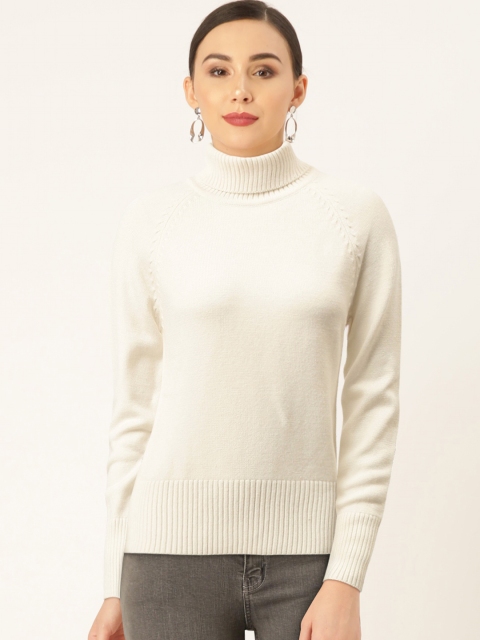 

Madame Women Off-White Solid Pullover