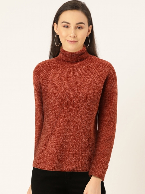 

Madame Women Rust Brown Ribbed Turtle Neck Pullover