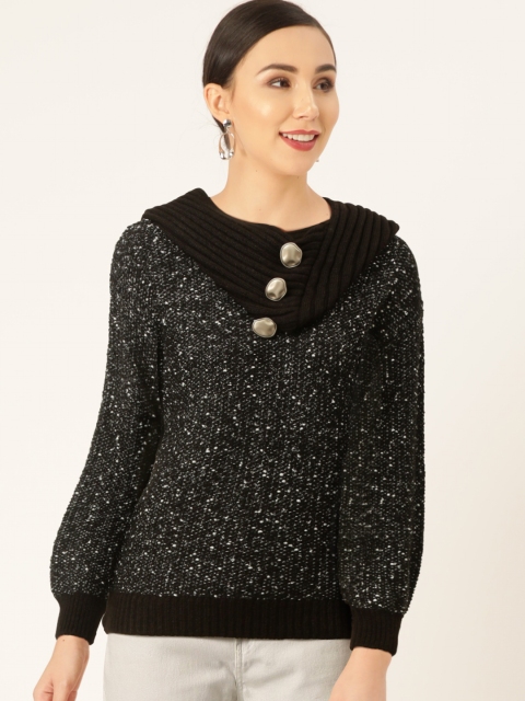 

Madame Women Black & Silver Self Design Pullover Sweater