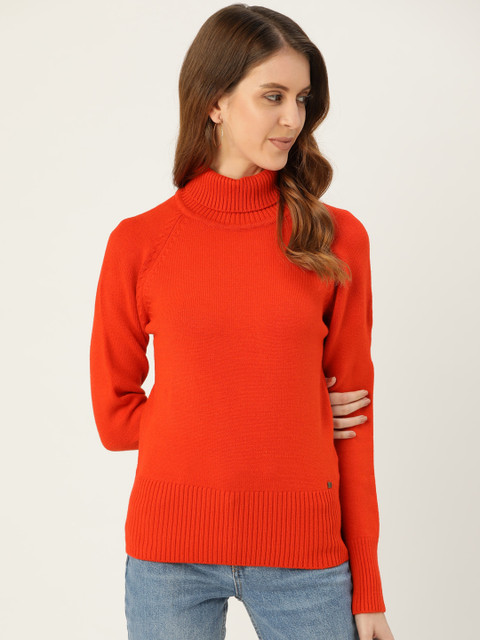 

Madame Women Coral Orange Solid Pullover