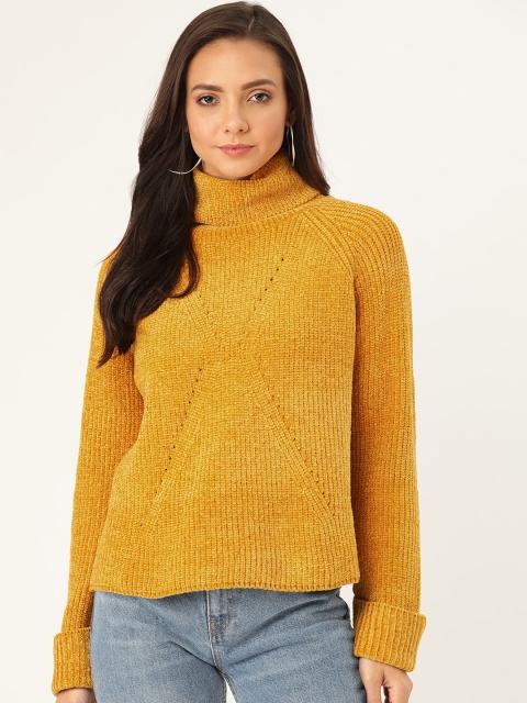 

Madame Women Mustard Yellow Ribbed Pullover Sweater
