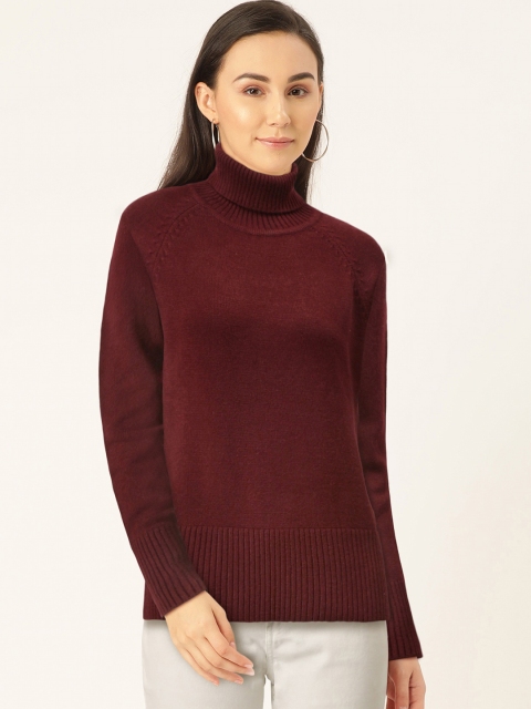 

Madame Women Maroon Solid Pullover Sweater