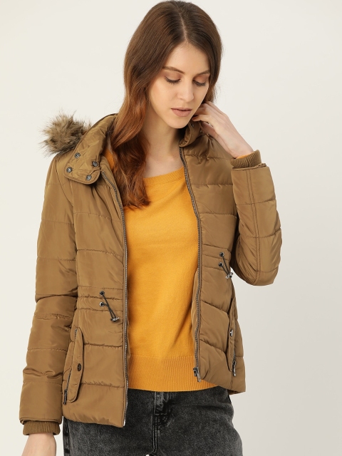 

Madame Women Brown Solid Detachable Hood Parka Jacket