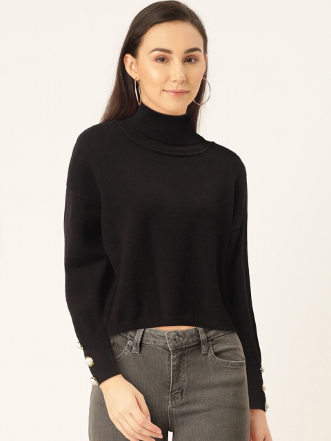 

Madame Women Black Solid Pullover Sweater