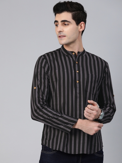 

Anouk Men Black & Grey Striped Straight Short Kurta