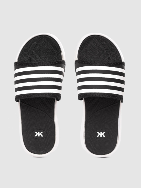 

Kook N Keech Men White & Black Striped Sliders with Textured Detail