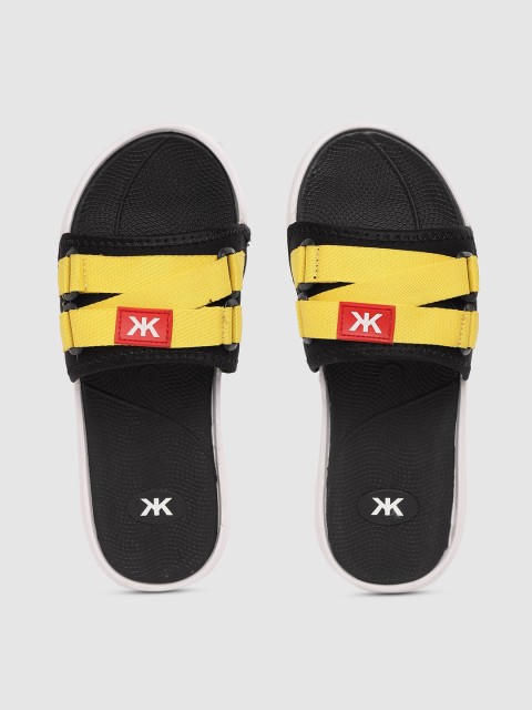 

Kook N Keech Men Yellow & Black Colourblocked Sliders