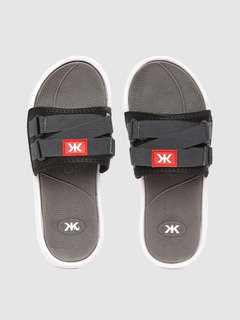 

Kook N Keech Men Black & Charcoal Grey Brand Logo Print Sliders with Textured Detail