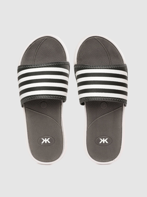 

Kook N Keech Men Charcoal Grey & White Striped Sliders