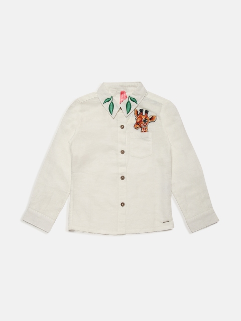 

Blue Giraffe Girls White Embroidered Top