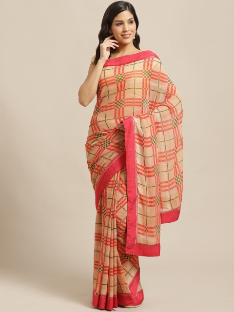 

Vishal Prints Beige & Pink Checked Saree