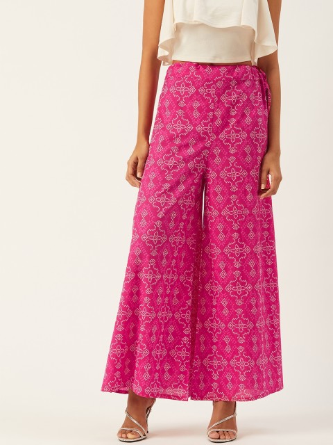 

InWeave Women Pink & White Bandhani Print Flared Palazzos