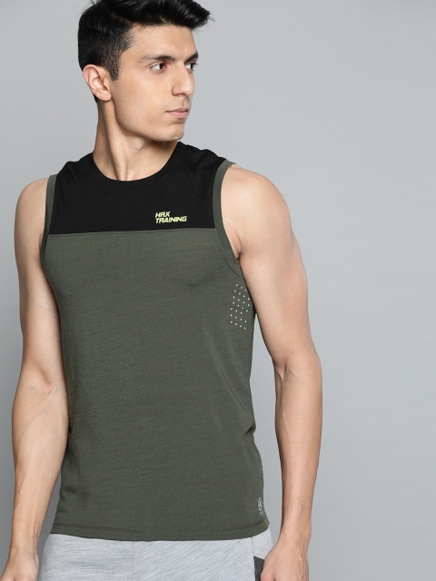 

HRX by Hrithik Roshan Kombu Green Brand Carrier Slim Fit Antimicrobial Training T-shirt, Olive