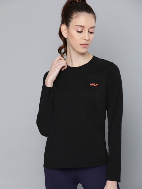 

HRX by Hrithik Roshan Women Jet Black Brand Carrier Antimicrobial Running T-shirt